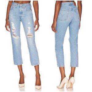 Levi’s Premium 501 Original Crop Jeans Ojai Ring Wash Distressed Size 30